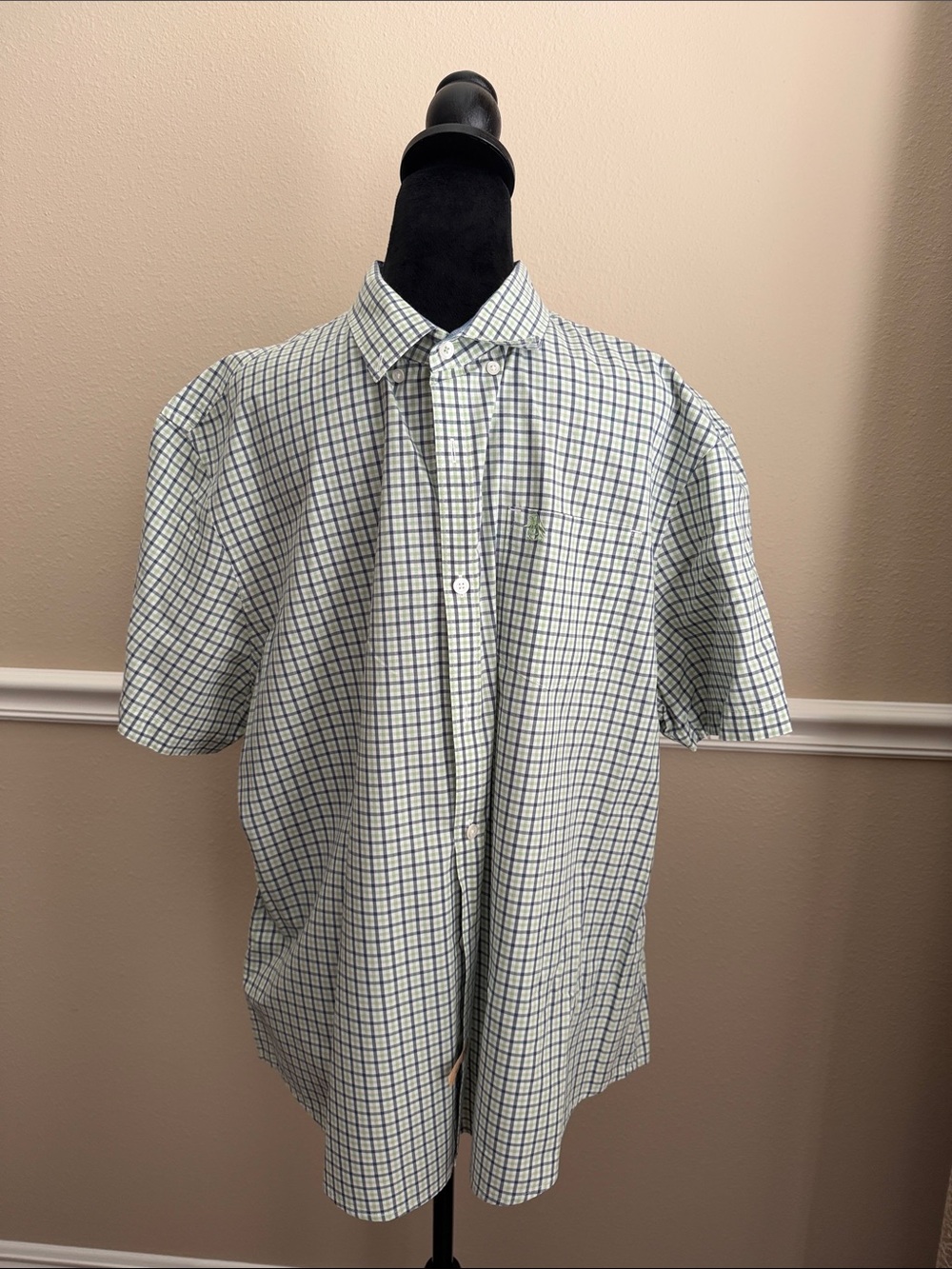 Penguin by Munsingwear Men's Short-Sleeve Green Plaid Button-Down Shirt XXl
